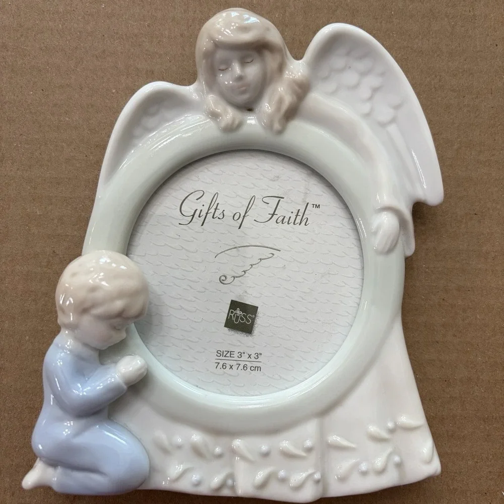 Russ Gifts Of Faith Praying Child Guardian Angel 3x3 Ceramic Photo‎ Frame